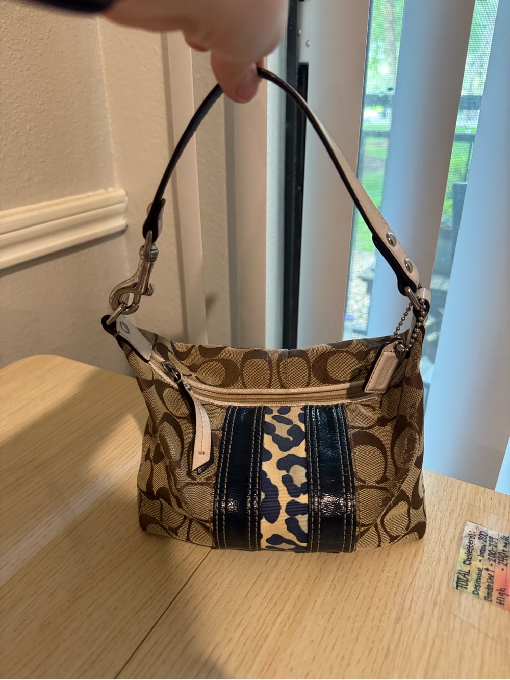 Coach Hampton Signature Mini Colorblock Handbag with Leopard detail